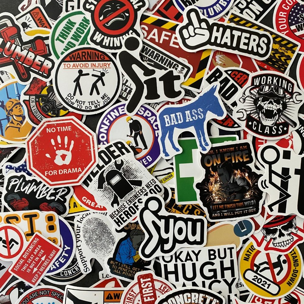 100pcs Funny Hard Hat Construction Welder Plumber Themed Waterproof Sticker Pack